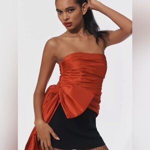 **NWT** ANTHROPOLOGIE Hutch Red Taffeta Bow Ruched Strapless Tube Top - size 2